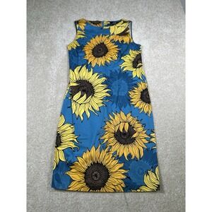 Vintage Midnight Velvet Womens Size 10 Blue Sleeveless Dress Sunflower Bloomcore